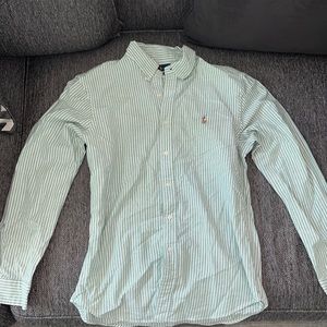 Green and white stripped vintage polo button up